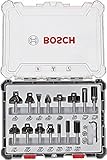 Bosch Accessories 15tlg. Fräser Set (für Holz, Zubehör für Oberfräsen mit 8 mm Schaft)
